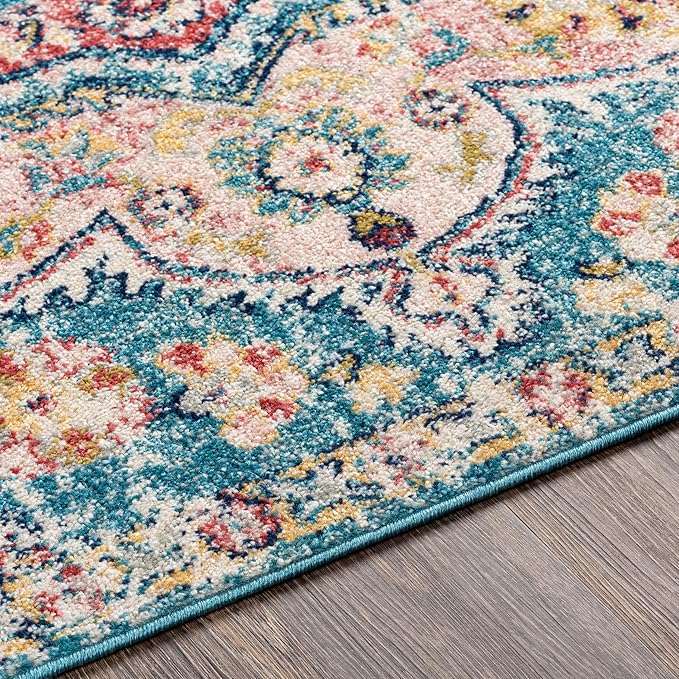 Livabliss Area Rugs - 8x10 Romaine Vintage Boho Navy Sky Blue Rose Area Rug for Living Room Bedroom - Floral Medallion Stain Resistant Carpet for Kitchen, Nursery, Office (7'10" x 10'3")