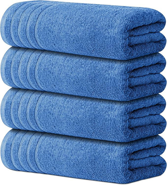 Avalon Towels Bath Towels Set of 4, Size 30 x 60 Inches, Highly Soft and Absorbent, Quick Drying, Lightweight, Perfect for Daily Use (Blue)