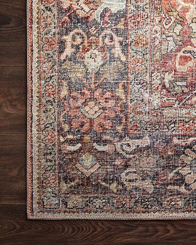 Loloi Layla Collection LAY-02 Spice/Marine 2'-0" x 5'-0" .13" Thick Accent Rug, Soft, Durable, Vintage Inspired, Distressed, Low Pile, Non-Shedding, Easy Clean, Printed, Living Room Rug