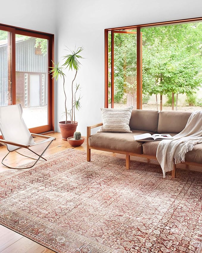 Loloi Layla Collection LAY-11 Cinnamon/Sage 2'-6" x 7'-6" .13" Thick Runner Rug, Soft, Durable, Vintage Inspired, Distressed, Low Pile, Non-Shedding, Easy Clean, Printed, Living Room Rug
