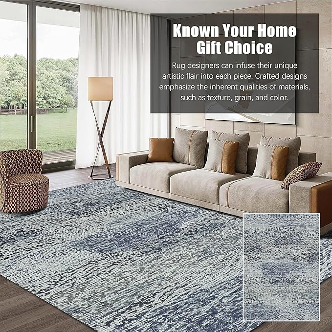 RUGSURE Washable Area Rug - 1/6 Thick - Stain & Water Resistant Non-Slip - Resistant Rug for Living Room, Bedroom, Nursery, Pet & Child Friendly, Vintage Charm Area Rugs (Grey+LightTeal, 4' x 6')