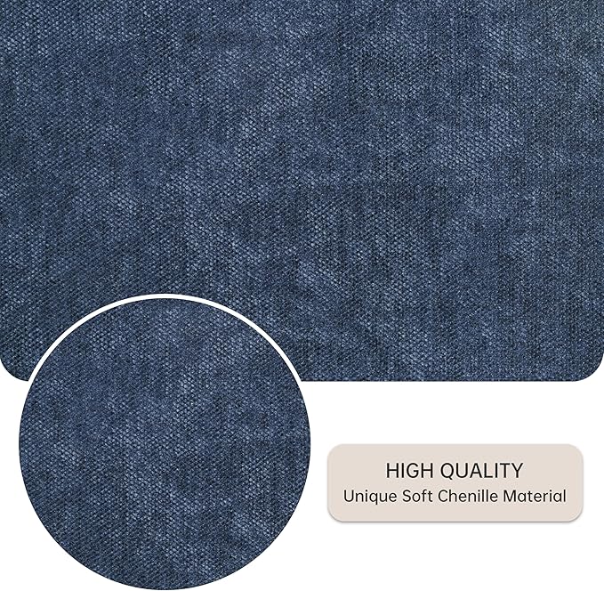 VKNOW Upholstered Dining Chairs Set of 6, Modern Dining Room Chairs, Linen Kitchen Chair Dinner Chair with Black Metal Base for Kitchen Office, Blue-Unstriped