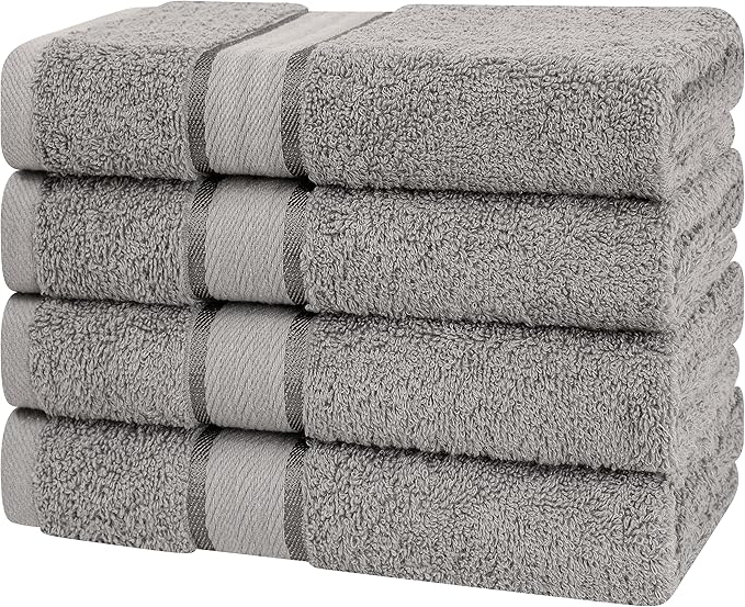 4 Pack Hand Towel Set, 100% Cotton Hand Face Towels for Bathroom, Gray