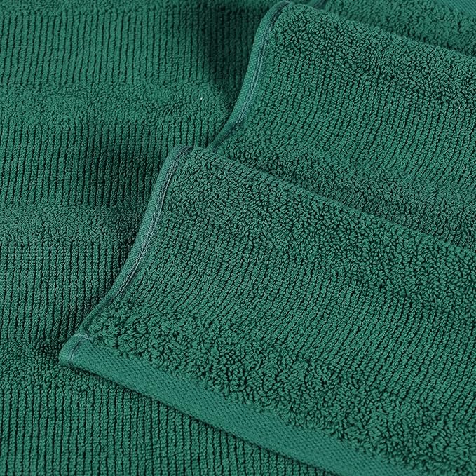 Superior Roma Cotton Bath Towels, Set of 3, Highly Absorbent, Ribbed Design, Quick-Dry, Shower, Hotel, Resort, Spa Basics, Bathroom Essentials, Solid, Includes; 3 Bath Towels, Evergreen