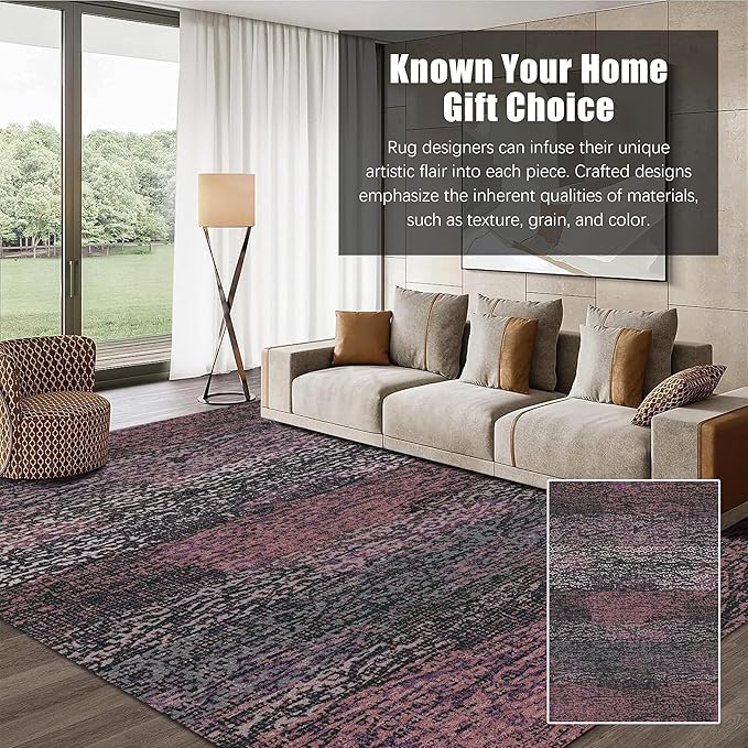 RUGSURE Washable Area Rug - 1/6 Thick - Stain & Water Resistant Non-Slip - Resistant Rug for Living Room, Bedroom, Nursery, Pet & Child Friendly, Vintage Charm Area Rugs (Burgundy, 9' x 12')