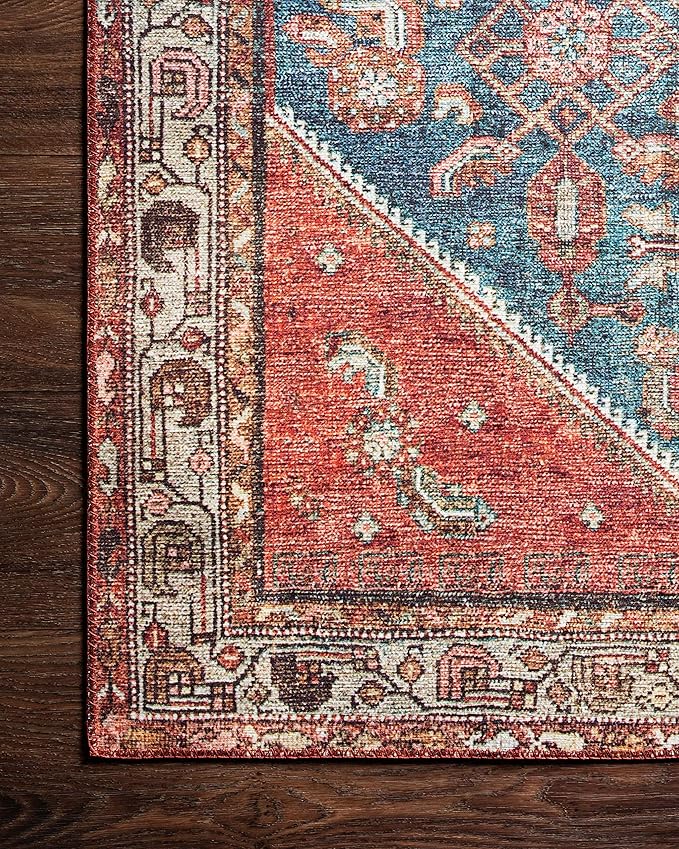 Loloi Layla Collection LAY-10 Marine/Clay 2'-6" x 9'-6" .13" Thick Runner Rug, Soft, Durable, Vintage Inspired, Distressed, Low Pile, Non-Shedding, Easy Clean, Printed, Living Room Rug
