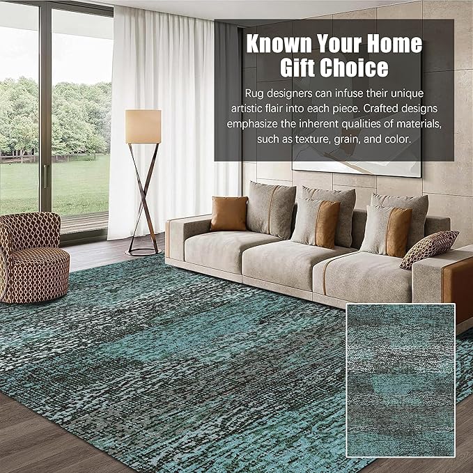 RUGSURE Washable Area Rug - 1/6 Thick - Stain & Water Resistant Non-Slip - Resistant Rug for Living Room, Bedroom, Nursery, Pet & Child Friendly, Vintage Charm Area Rugs (Green, 8' x 10')