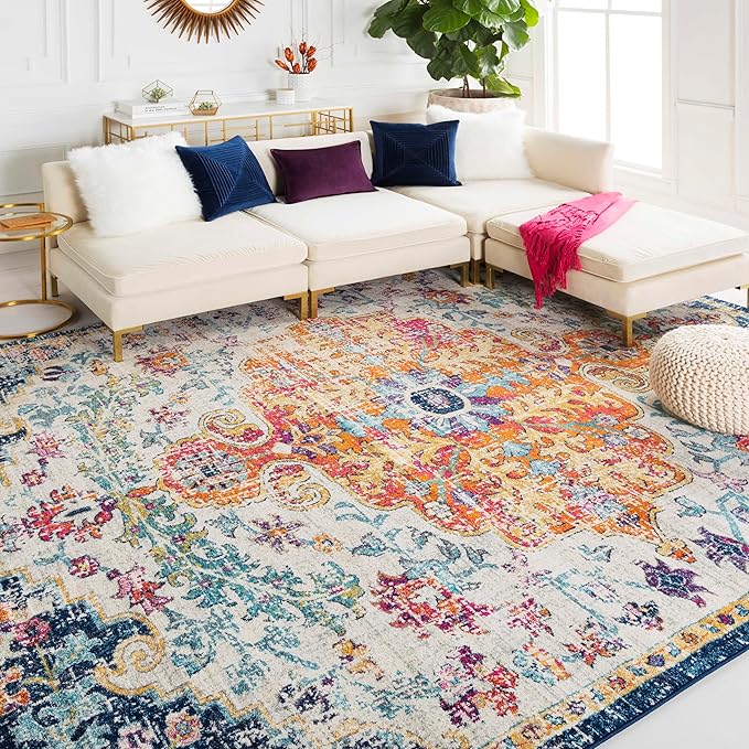 Livabliss Odelia Vintage Bohemian Area Rug,7'10" x 10'3",Orange/Navy