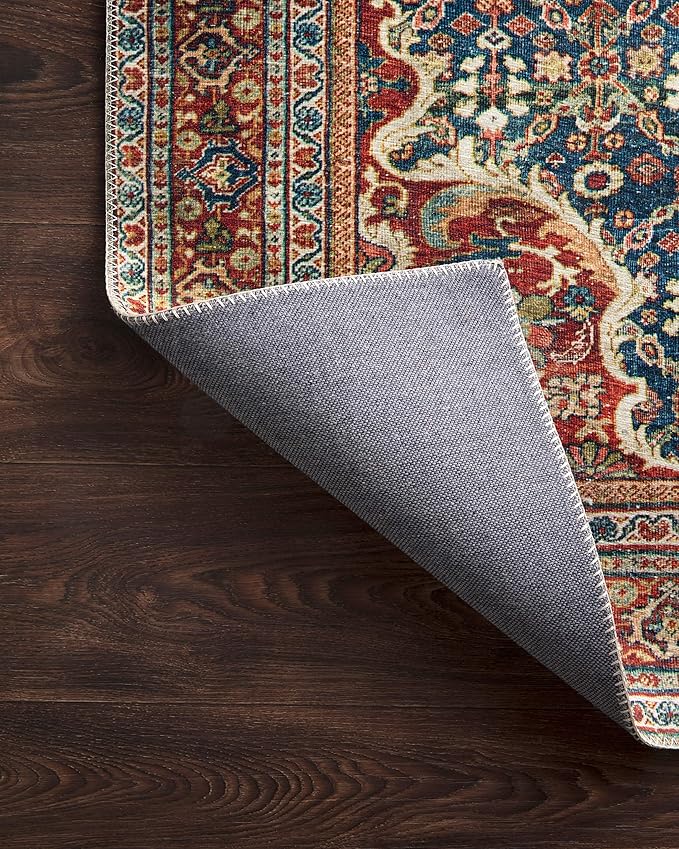 Loloi Layla Collection LAY-09 Cobalt Blue/Spice 3'-6" x 5'-6" .13" Thick Accent Rug, Soft, Durable, Vintage Inspired, Distressed, Low Pile, Non-Shedding, Easy Clean, Printed, Living Room Rug