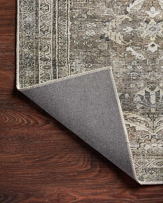 Loloi Layla Collection LAY-13 Antique/Moss 9'-0" x 12'-0" .13" Thick Area Rug, Soft, Durable, Vintage Inspired, Distressed, Low Pile, Non-Shedding, Easy Clean, Printed, Living Room Rug