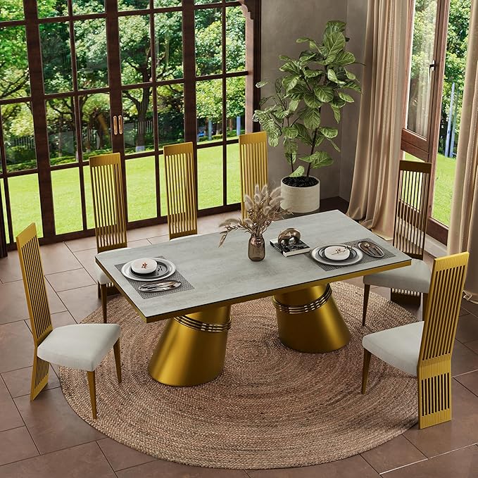 Brushed Gold Dining Chair Set of 8, High Back Kitchen Chairs,Modern Luxury Dining Chairs with Upholstered Padded Seat and Sturdy Metal Legs for Dining Room Kitchen Bedroom