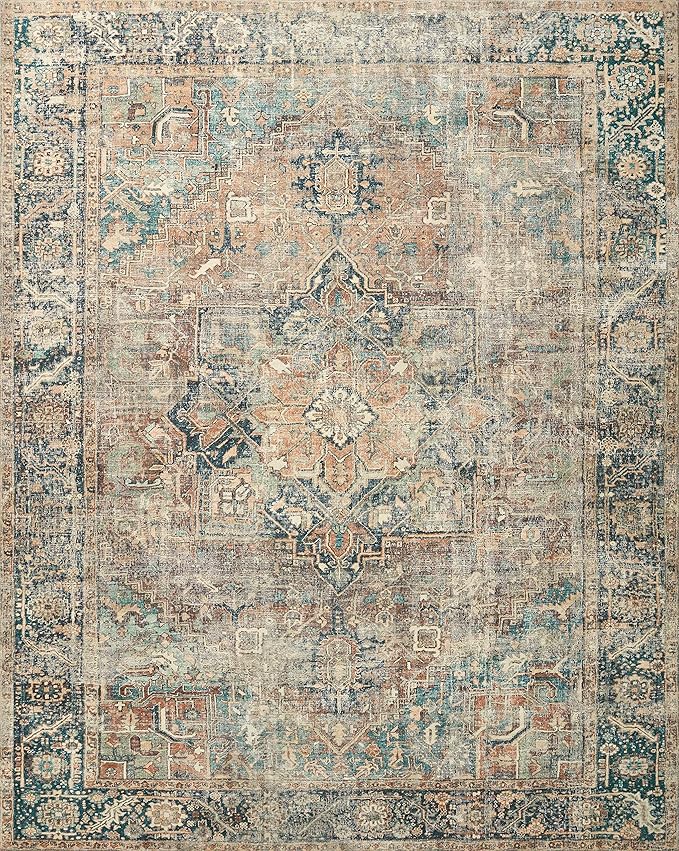 Loloi Margot Collection MAT-02 Terracotta/Lagoon 2'-3" x 3'-9" Accent Rug feat. CloudPile, No-Shed Easy Clean Large Patterned Area Rug for Living Room, Bedroom, Dining Area