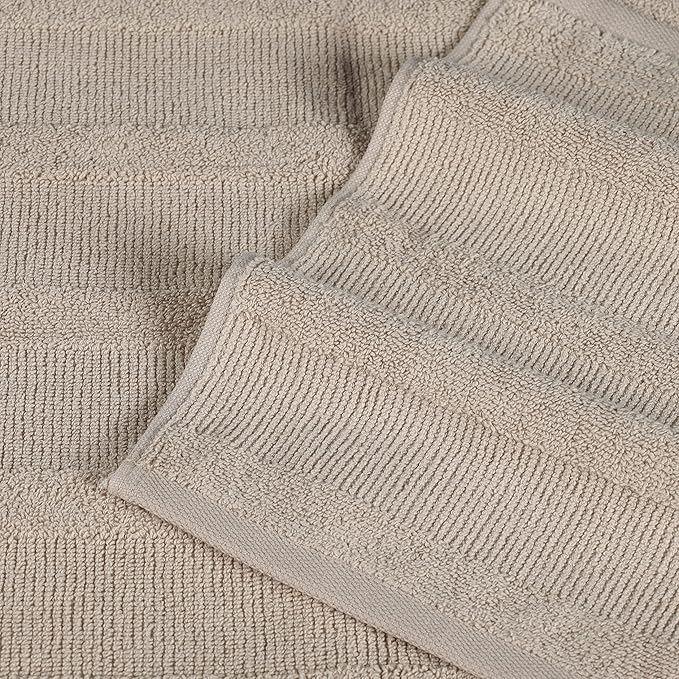 Superior Roma Cotton 12 Piece Assorted Towel Set, Highly Absorbent, Ribbed, Quick-Dry, Shower, Spa Basics, Home Essentials, Solid, Includes; 2 Bath Towels, 5 Hand Towels, 5 Face Towels, Stone