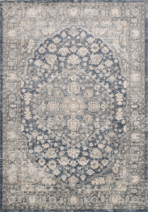 Loloi Teagan Collection TEA-01 Denim/Mist 3'-4" x 5'-7" Accent Rug, Large, Soft Neutral Rug, High-Traffic for Living Room, Bedroom, Home Office, Dining Area