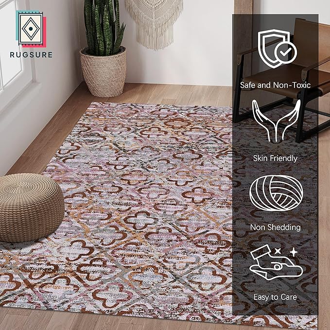 RUGSURE Washable Area Rugs, 6' x 9' - 1/6 Thick - Stain & Water Resistant Non-Slip - Perfect Resistant Rug for Living Room, Bedroom, Nursery, Pet & Child Friendly, Vibrant Colors Rugs, Purple