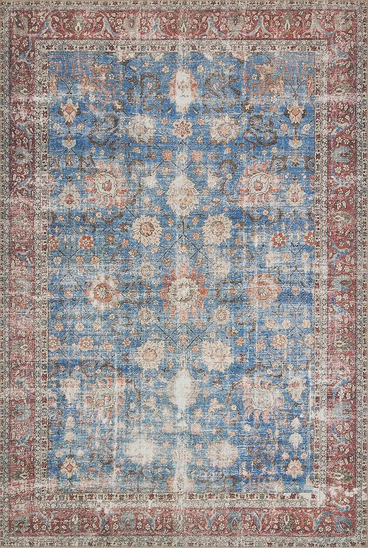 Loloi Loren Collection LQ-01 Blue/Brick 3'-6" x 5'-6" Accent Rug