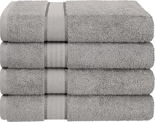 4 Pack Bath Towel Set, 100% Cotton Bath Towels for Bathroom, Gray