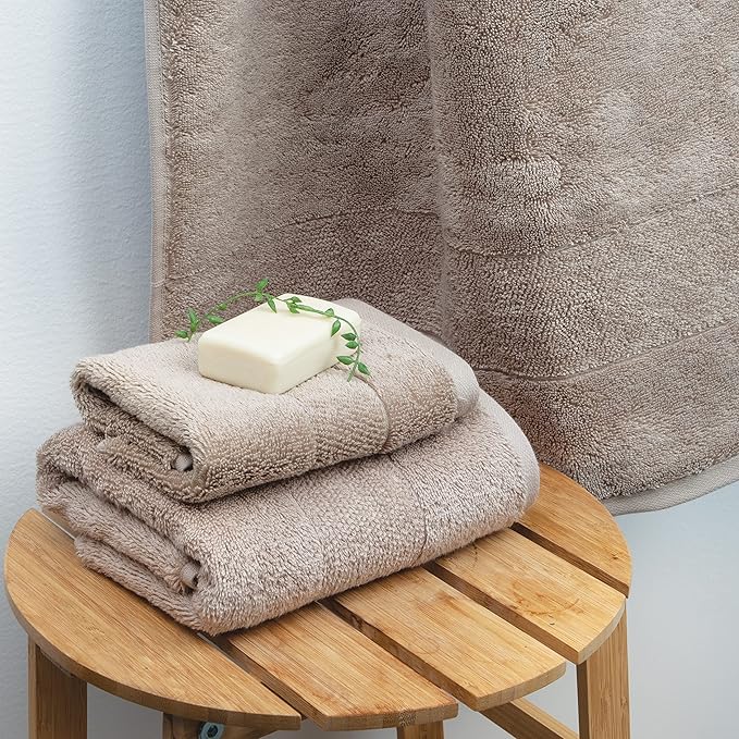 Aston & Arden Aegean Terry Hand Towels - Set of 4 - Ringspun Turkish Cotton Thick and Soft Absorbent Luxury Hotel and Spa Bathroom Towel, 600 GSM, 18 x 32 in, Hummus
