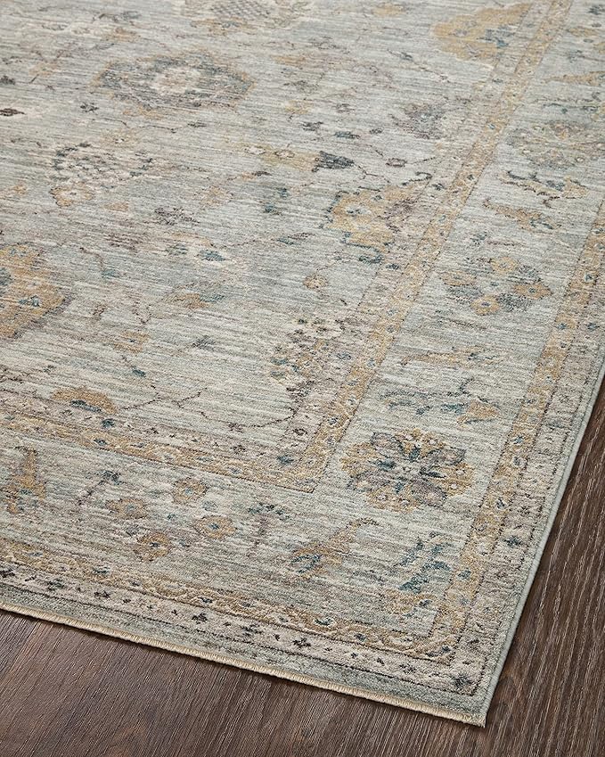 Loloi Magnolia Home by Joanna Gaines Millie Collection MIE-02 Sky/Gold 2'-7" x 8'-0", .25" Pile Height, Runner Rug