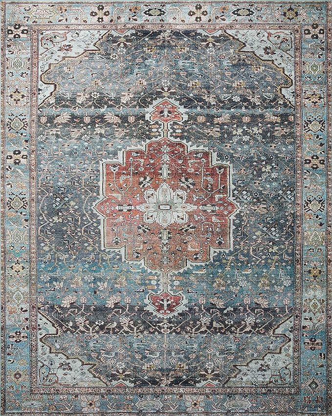 Loloi Margot Collection MAT-05 Ocean/Brick 2'-6" x 11'-6" Runner Rug feat. CloudPile, No-Shed Easy Clean Large Patterned Area Rug for Living Room, Bedroom, Dining Area