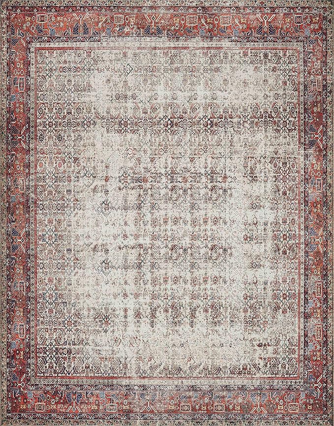 Loloi Layla Collection LAY-12 Ivory/Brick 3'-6" x 5'-6" .13" Thick Accent Rug, Soft, Durable, Vintage Inspired, Distressed, Low Pile, Non-Shedding, Easy Clean, Printed, Living Room Rug