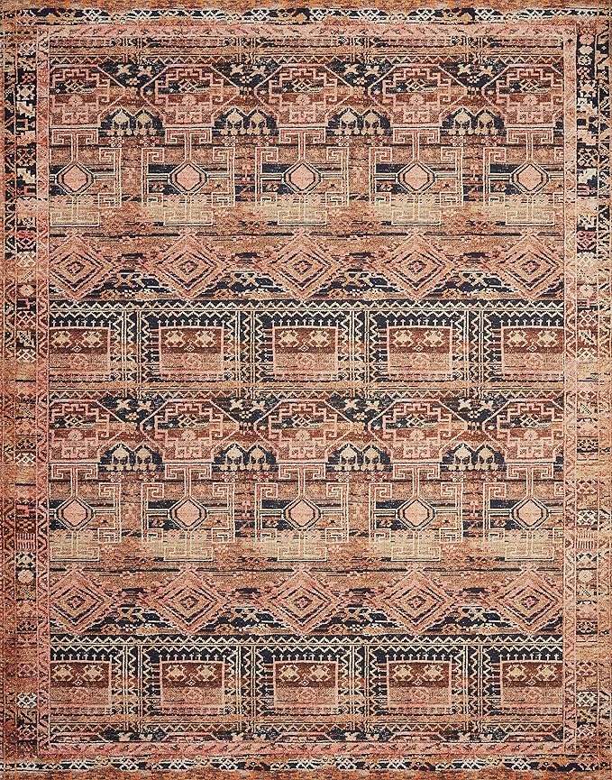 Loloi Layla Collection LAY-14 Mocha/Blush 2'-3" x 3'-9" .13" Thick Accent Rug, Soft, Durable, Vintage Inspired, Distressed, Low Pile, Non-Shedding, Easy Clean, Printed, Living Room Rug